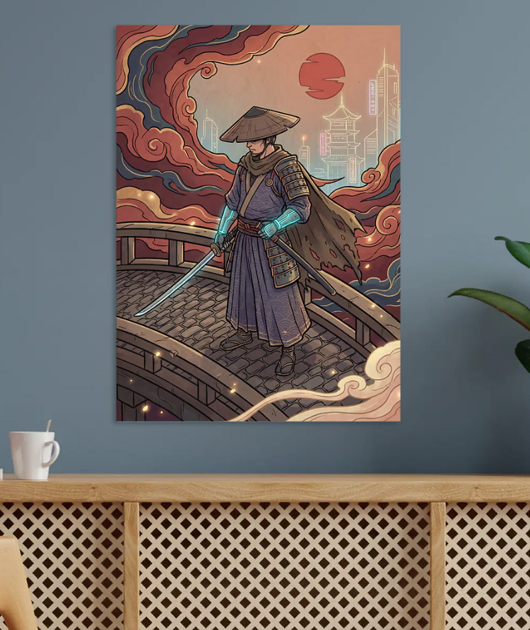 Cyberpunk Samurai on a Bridge